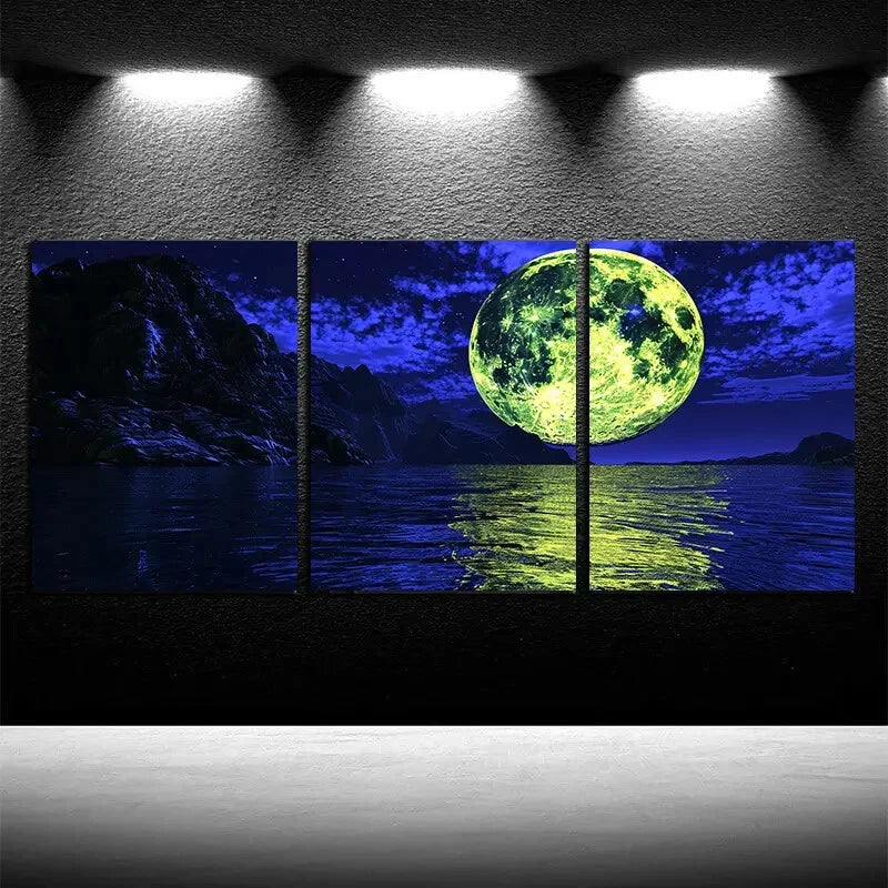 3pcs Full Moon at night Illustration Metal Print Ready to Hang Art