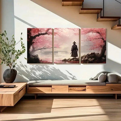 3pcs Japanese Style Sakura Tree & Samurai Wall Art Set Canvas Framed 40x60cm - High Quality Print 100% Australian Made Wall Canvas Ready to Hang