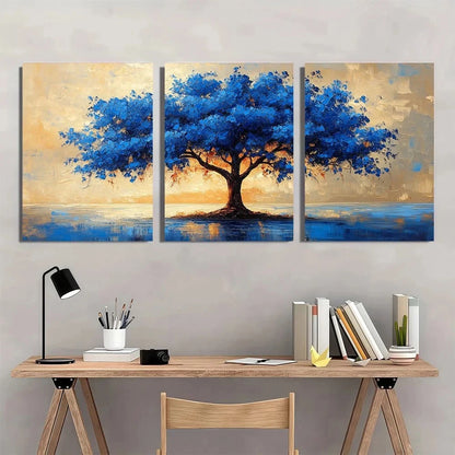 3pcs Lakeside blue tree Modern Abstract Painting Wall Art Set Canvas Framed 40x60cm - High Quality Print 100% Australian Made Wall Canvas Ready to Hang