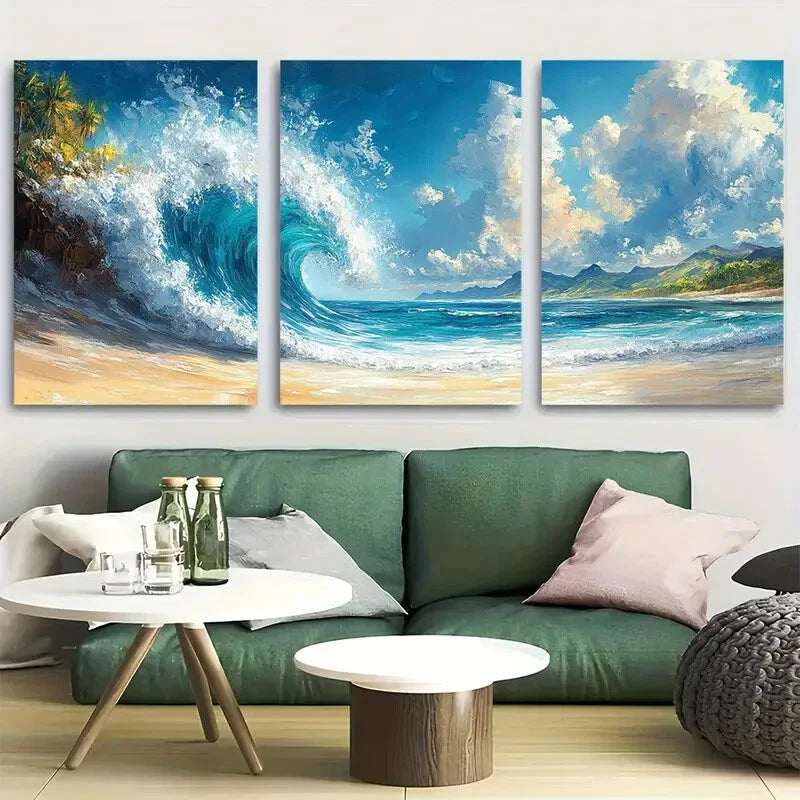 3pcs Beach Ocean Wave Seascape Metal Print Ready to Hang Art\