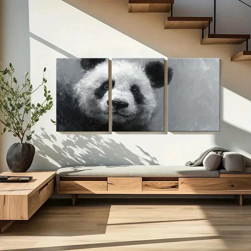 3pcs Panda Artwork Abstract Painting Metal Print Ready to Hang Art