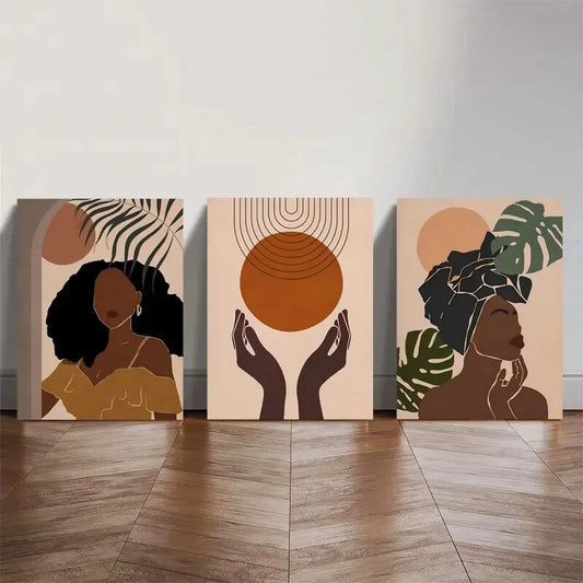 3pcs Mid-Century Modern Abstract Jungle Plant Metal Print Ready to Hang Art