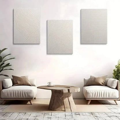 3pcs White and Brown Line Pattern Decor Wall Art Set Canvas Framed 40x60cm - High Quality Print 100% Australian Made Wall Canvas Ready to Hang