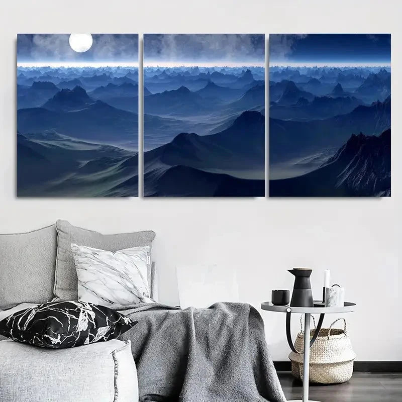 3pcs Moonlit Mountain Scenic Nature Metal Print Ready to Hang Art