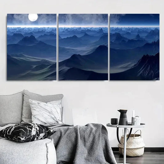3pcs Moonlit Mountain Scenic Nature Metal Print Ready to Hang Art