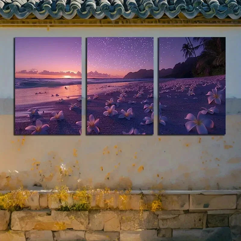 3pcs Tropical Beach Sunset Night Ocean View Metal Print Ready to Hang Art