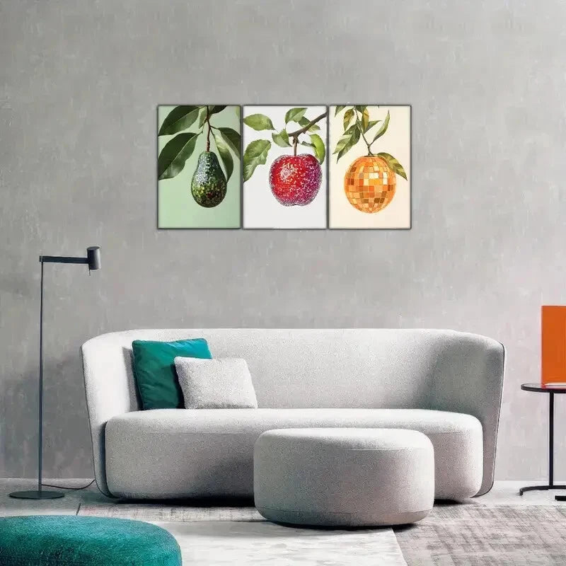 3pcs Avocado Apple Orange Fruit Botanical Art Metal Print Ready to Hang Art