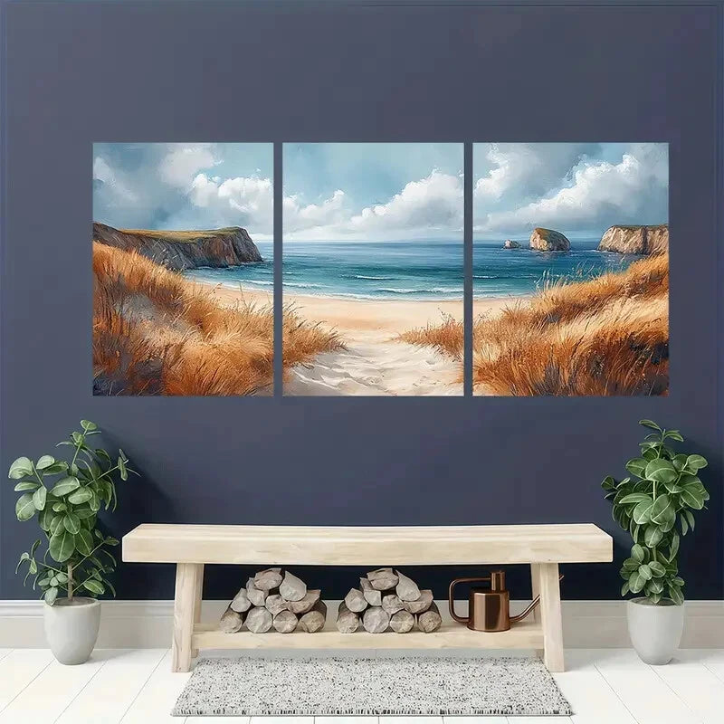 3pcs Coastal Watercolor Art Paintings Prints Metal Print Ready to Hang Art