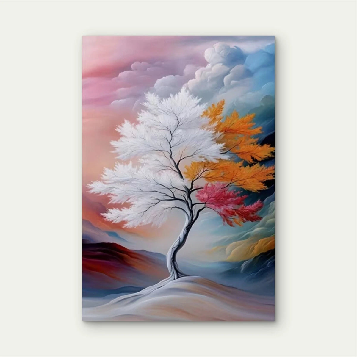 Multicolored Tree in Landscape Metal Print Ready to Hang