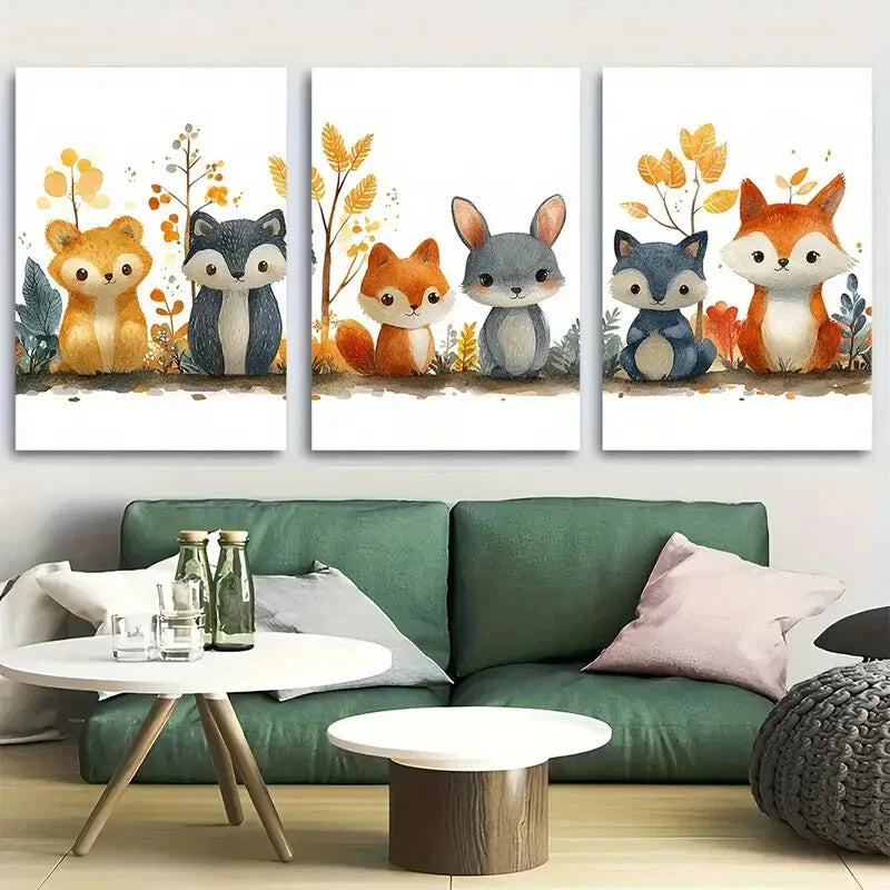 3pcs land Creatures At Treehouse Nursery Design Metal Print Ready to Hang Art