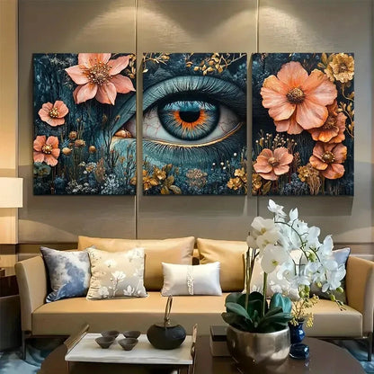 3pcs Surreal Eye Flower Magical Botanical Design Metal Print Ready to Hang Art