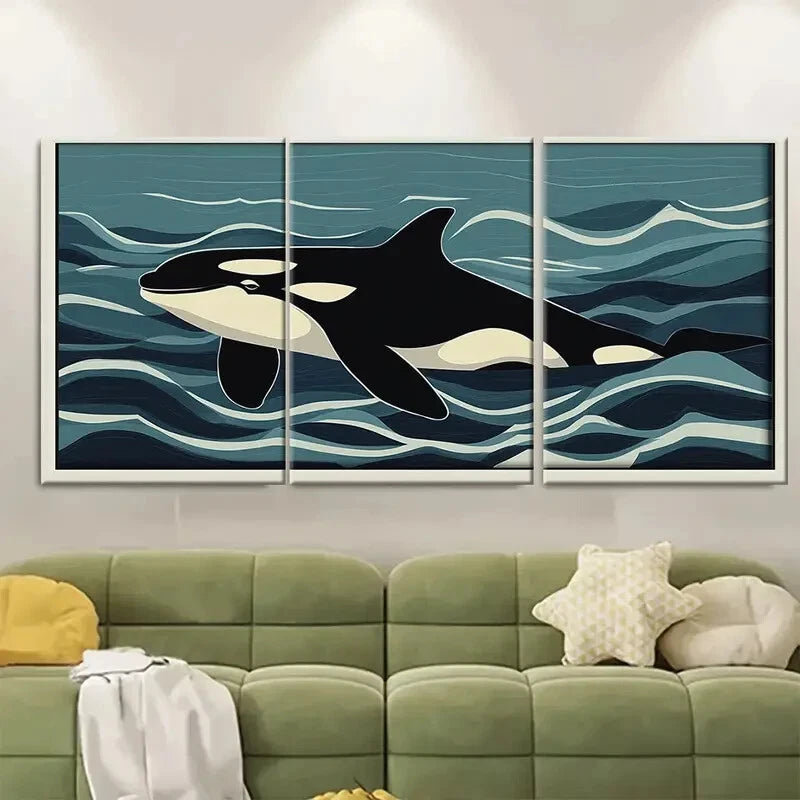 3pcs Nautical Ocean Orca Killer Whale Poster Metal Print Ready to Hang Art