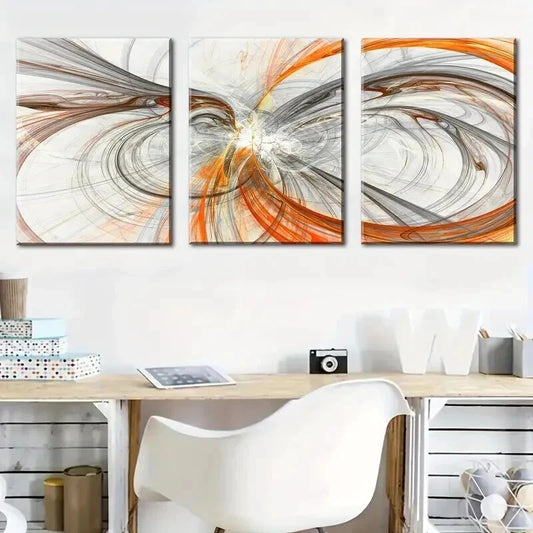 3pcs Featuring Abstract Orange And Gray Lines Wall Art Set Canvas Framed 40x60cm - High Quality Print 100% Australian Made Wall Canvas Ready to Hang