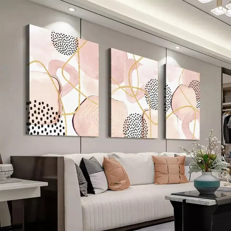 3pcs Pink Abstract Geometric Art Canvas Framed 40x60cm - High Quality Print 100% Australian Made Wall Canvas Ready to Hang