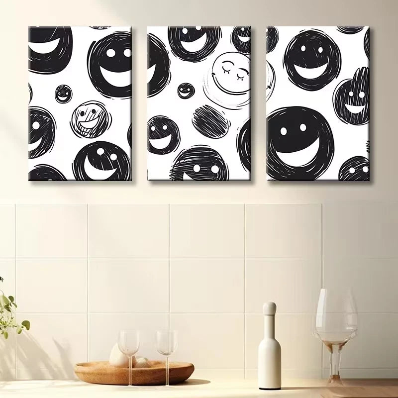 3pcs Joyful Face Illustration Wall Art Set Canvas Framed 60x90cm - High Quality Print 100% Australian Made Wall Canvas Ready to Hang