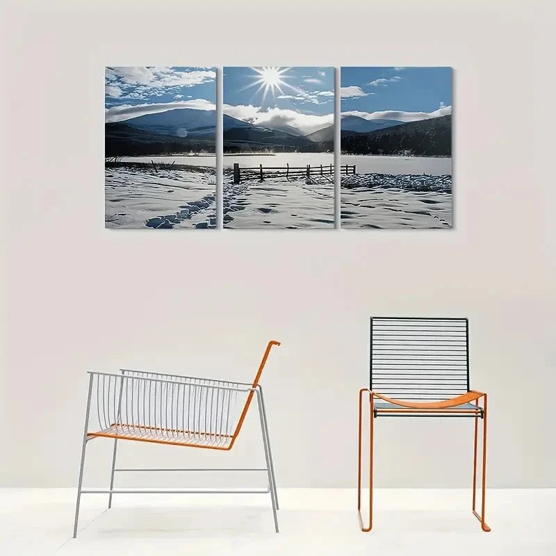 3pcs Snowy Mountain Landscape Winter Scene Metal Print Ready to Hang Art