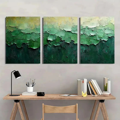 3pcs Green and Gray Abstract Wall Paintings Metal Print Ready to Hang Art