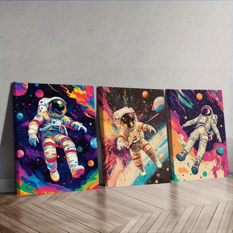 3pcss An Astronaut Floating In Space Wall Art Set Canvas Framed 40x60c