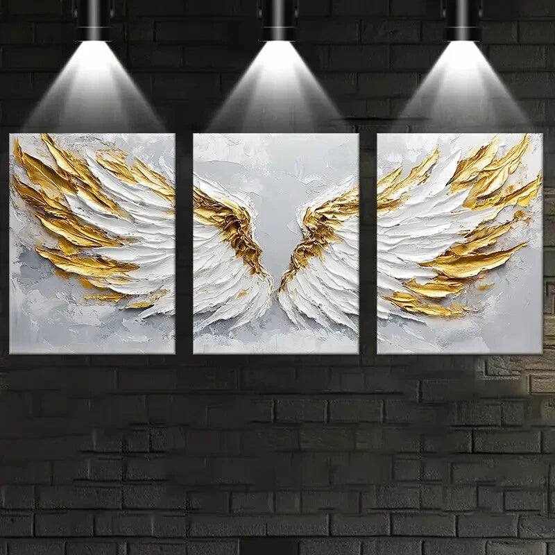 3pcs Abstract White & Golden Wings Wall Art Set Canvas Framed 40x60cm - High Quality Print 100% Australian Made Wall Canvas Ready to Hang
