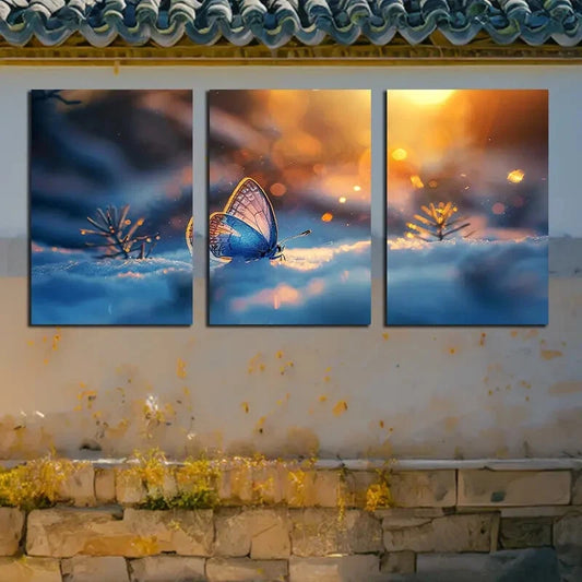3pcs Butterflies in Snow Scene Metal Print Ready to Hang Art