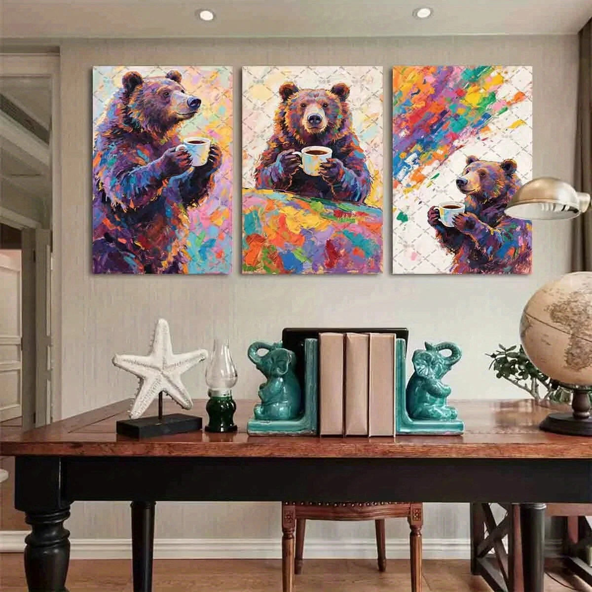 3pcs Colorful Bear Vibrant Abstract Animal Metal Print Ready to Hang Art