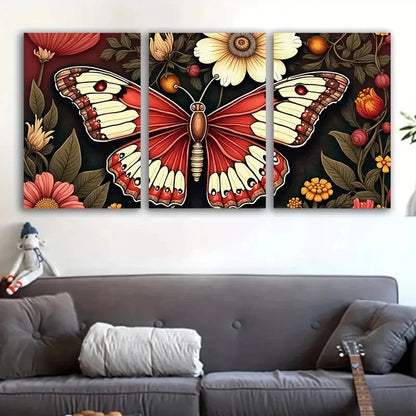 3pcs Vibrant Butterfly & Floral Wall Art Set Canvas Framed 40x60cm - High Quality Print 100% Australian Made Wall Canvas Ready to Hang