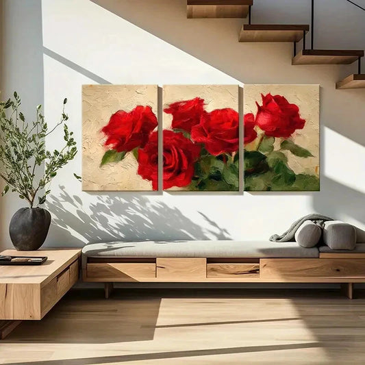 3pcs Red Roses Floral Art Romantic Metal Print Ready to Hang Art