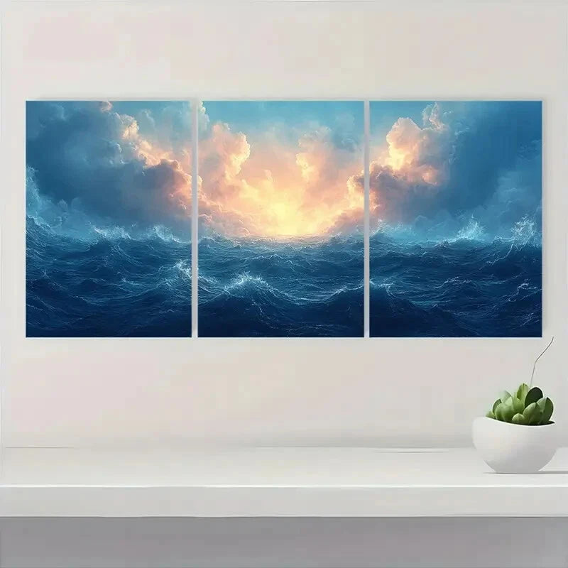3pcs Featuring an Ocean Landscape Artwork Metal Print Ready to Hang Art