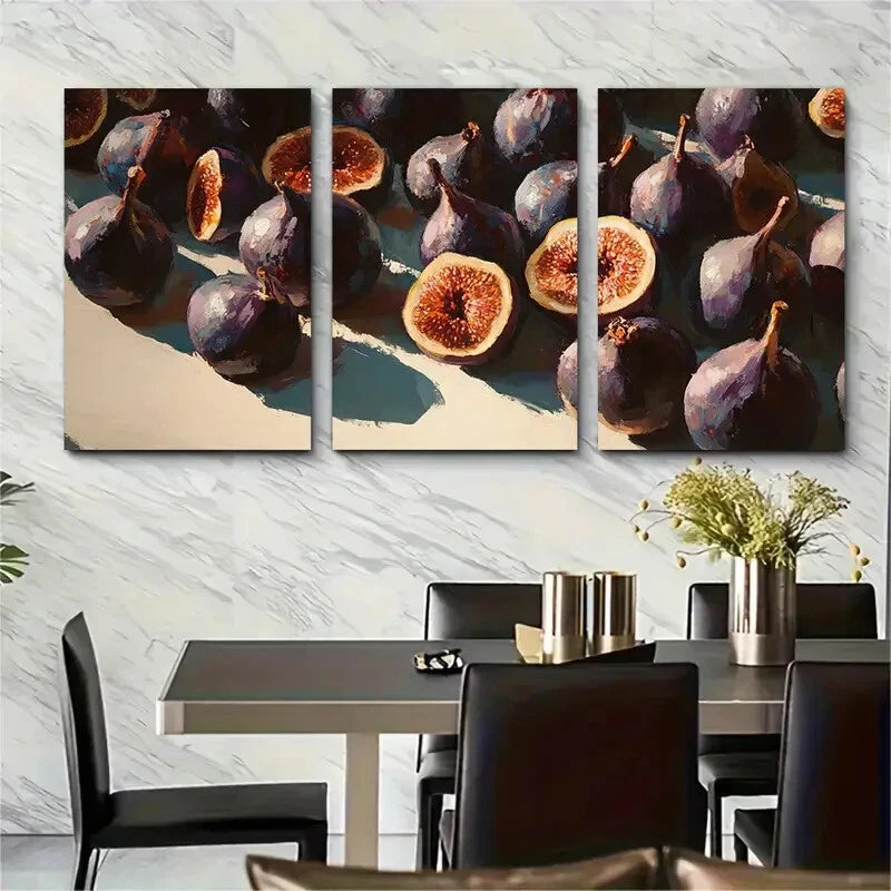3pcs Abstract Fig Aesthetic Neutral Fruit Metal Print Ready to Hang Art