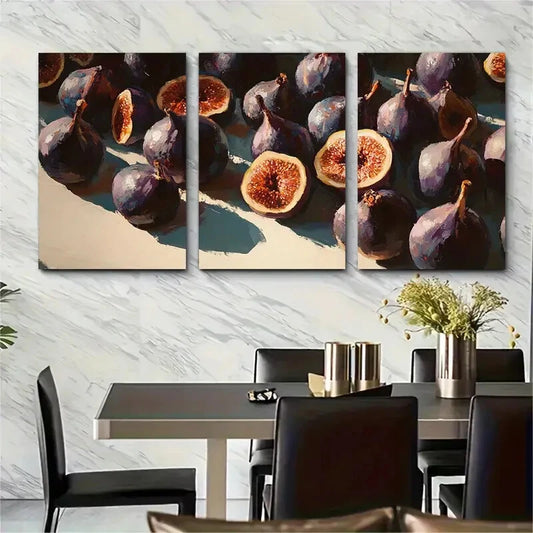3pcs Abstract Fig Aesthetic Neutral Fruit Metal Print Ready to Hang Art