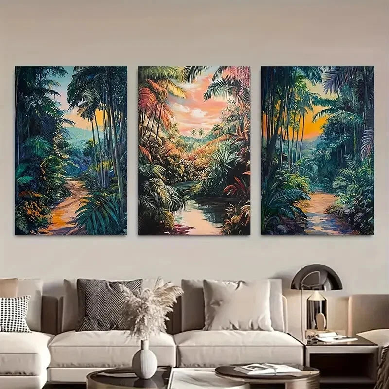 3pcs Scenic Tropical Forest Sunsets Metal Print Ready to Hang Art