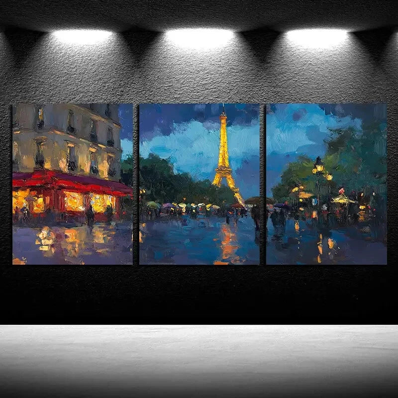 3pcs Night view of the City Illustration Metal Print Ready to Hang Art