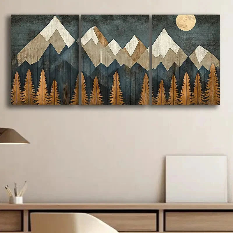 3pcs Cartoon Mountains Wall Art Painting Metal Print Ready to Hang Art