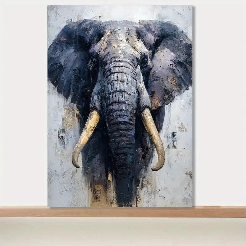 Majestic Elephant Textured Blue Painting 40x60cm Metal Print Ready to Hang