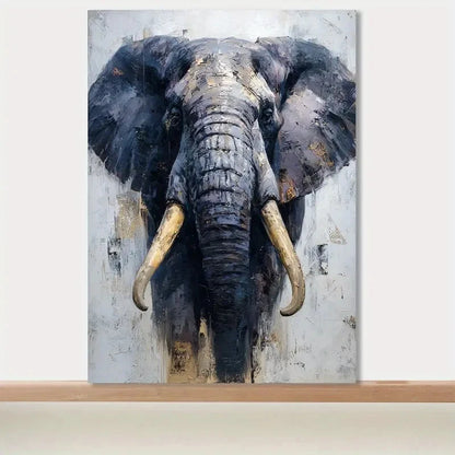 Majestic Elephant Textured Blue Painting 40x60cm Metal Print Ready to Hang