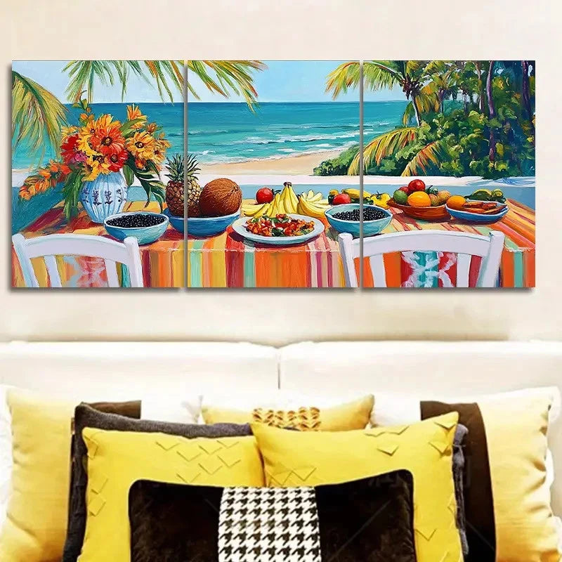 3pcs Tropical Serenity Still Life Painting Wall Art Set Canvas Framed 40x60cm - High Quality Print 100% Australian Made Wall Canvas Ready to Hang