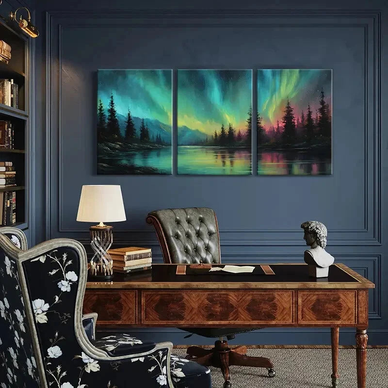 3pcs Northern Lights Landscape Forest Reflection Metal Print Ready to Hang Art