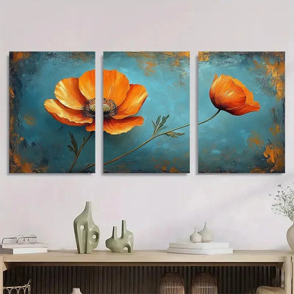 3pcs Wildflower Painting Vintage California Poppy Metal Print Ready to Hang Art