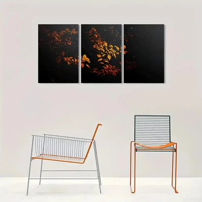 3pcs Golden Leaves Abstract Nature Metal Print Ready to Hang Art