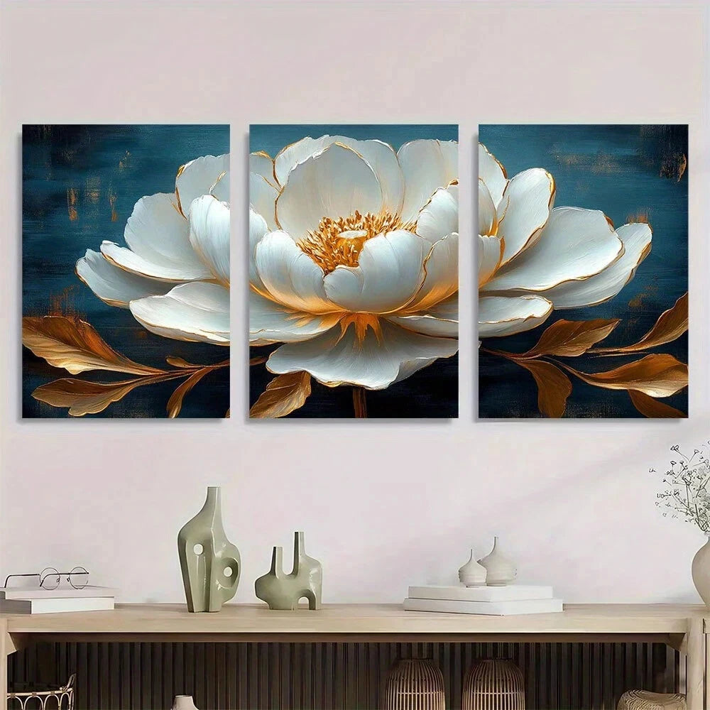 3pcs Abstract Floral Elegant White Peony Metal Print Ready to Hang Art