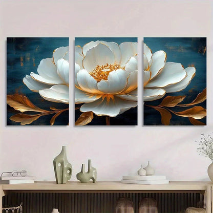 3pcs Abstract Floral Elegant White Peony Metal Print Ready to Hang Art