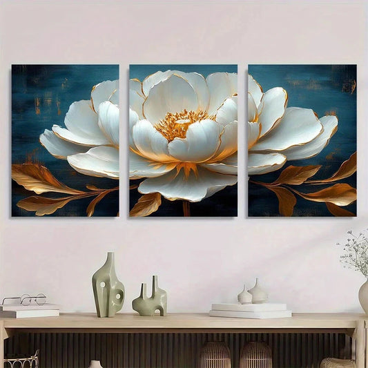 3pcs Abstract Floral Elegant White Peony Metal Print Ready to Hang Art