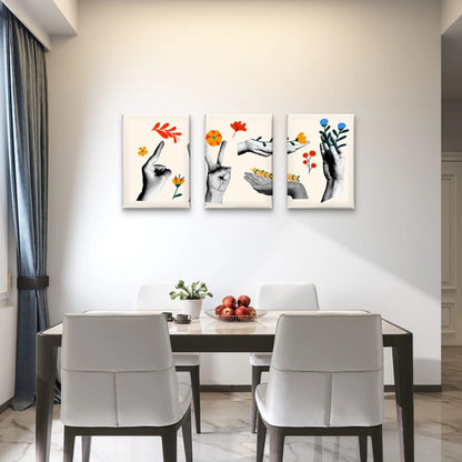 3pcs Vintage Retro Hand Collage Wall Art Set Canvas Framed 60x90cm - High Quality Print 100% Australian Made Wall Canvas Ready to Hang