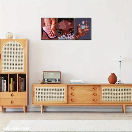 3pcs Female Black Woman Wall Art Money Art Metal Print Ready to Hang Art