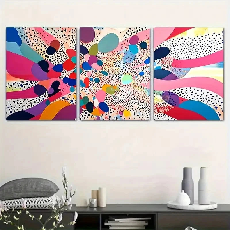 3pcs Vibrant Abstract Colorful Swirls and Dots Metal Print Ready to Hang Art