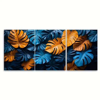 3pcs Large Tropical Leaves Wall Art Set Canvas Framed 50x70cm - High Quality Print 100% Australian Made Wall Canvas Ready to Hang