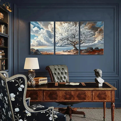 3pcs Blossoming Tree Flowers Natural Scenery Metal Print Ready to Hang Art