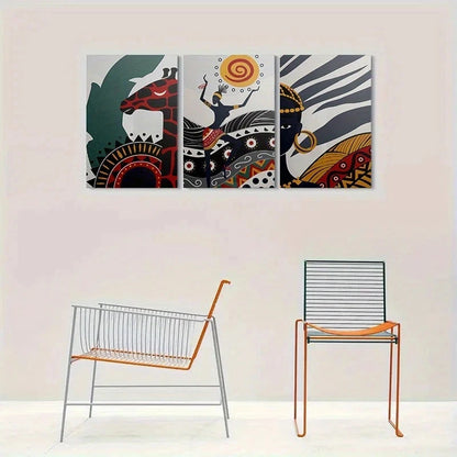 3pcs Abstract Figures in Vibrant Attire Metal Print Ready to Hang Art