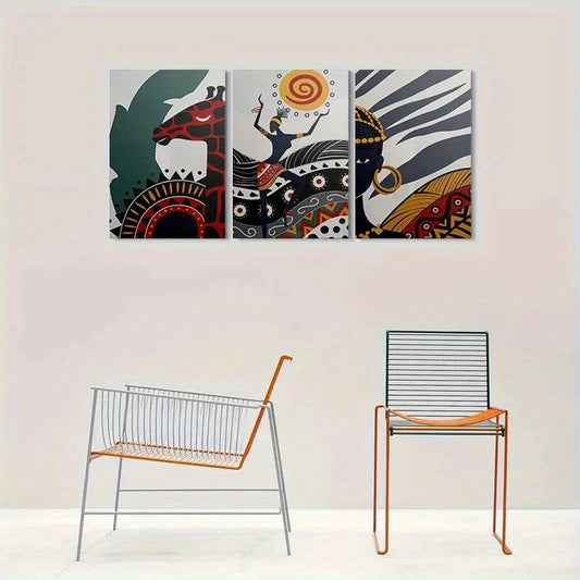 3pcs Abstract Figures in Vibrant Attire Metal Print Ready to Hang Art