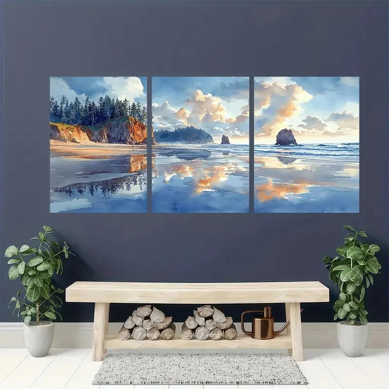 3pcs National Park Ruby Beach Watercolor Art Metal Print Ready to Hang Art